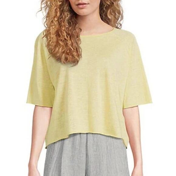 Eileen Fisher Organic Linen Jersey Tee Shirt Top Citrus Yellow Relaxed XL NWT - Picture 1 of 7